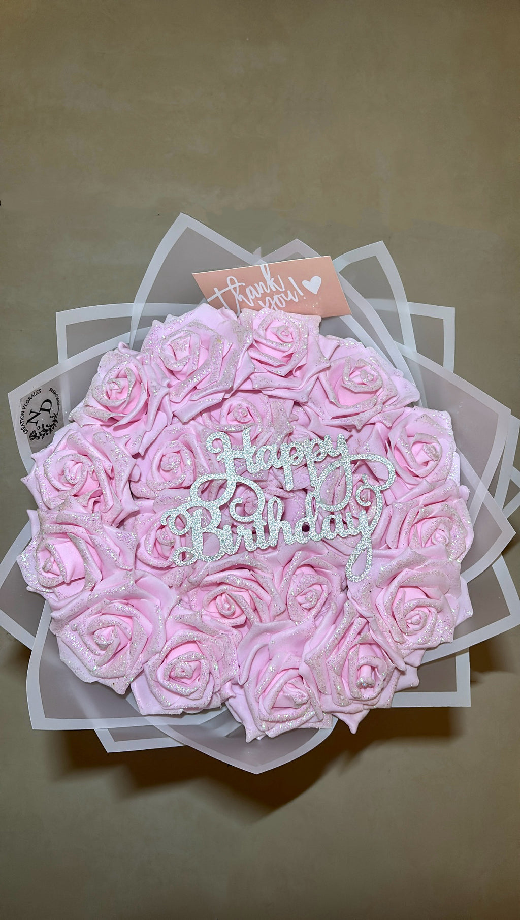 BOUQUET ROSE ROSE PAILLETÉ UNI