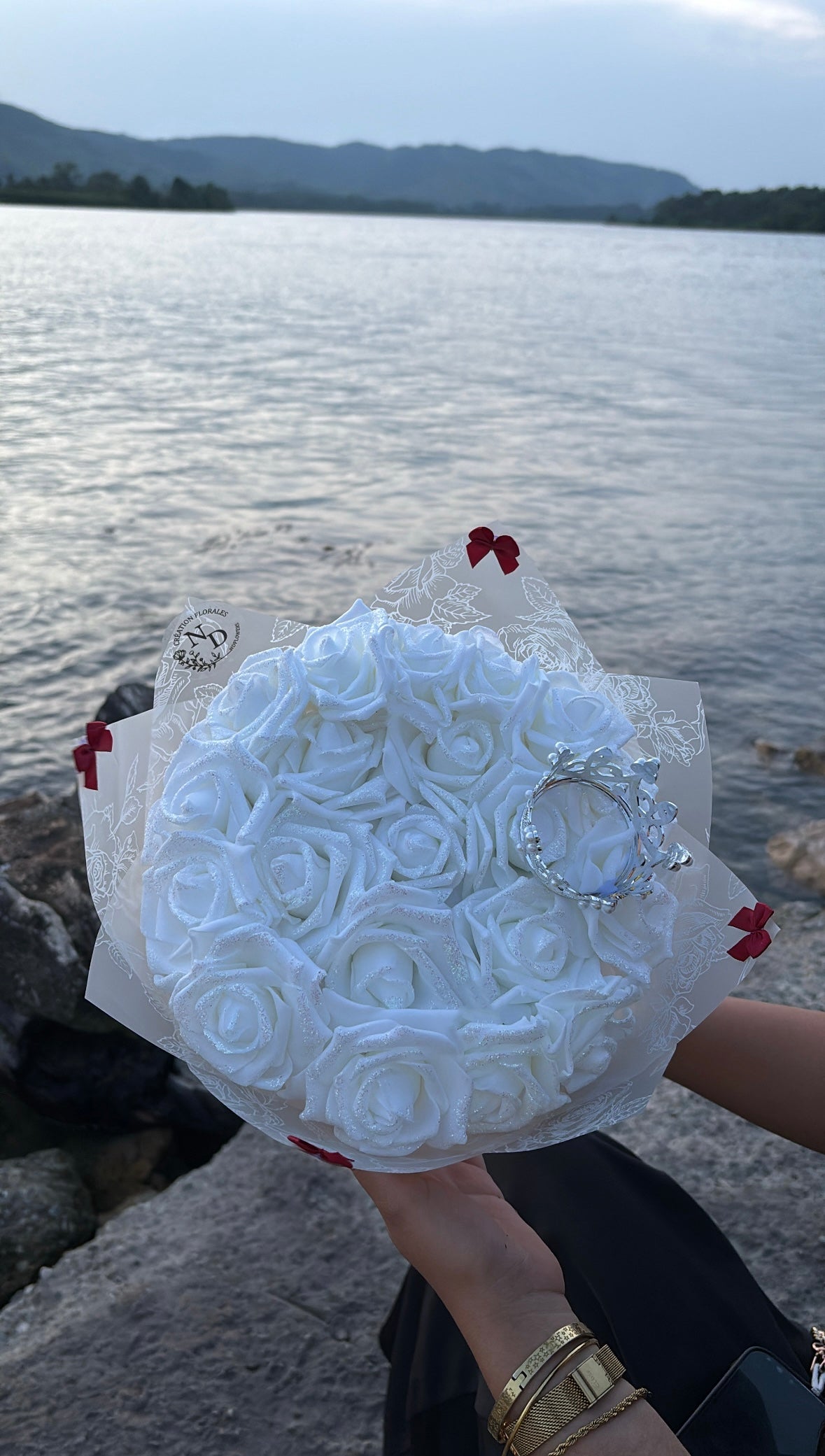 BOUQUET PAILLETÉ 20 ROSE BLANCHE UNI