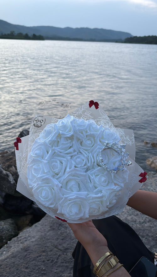 BOUQUET PAILLETÉ 20 ROSE BLANCHE UNI