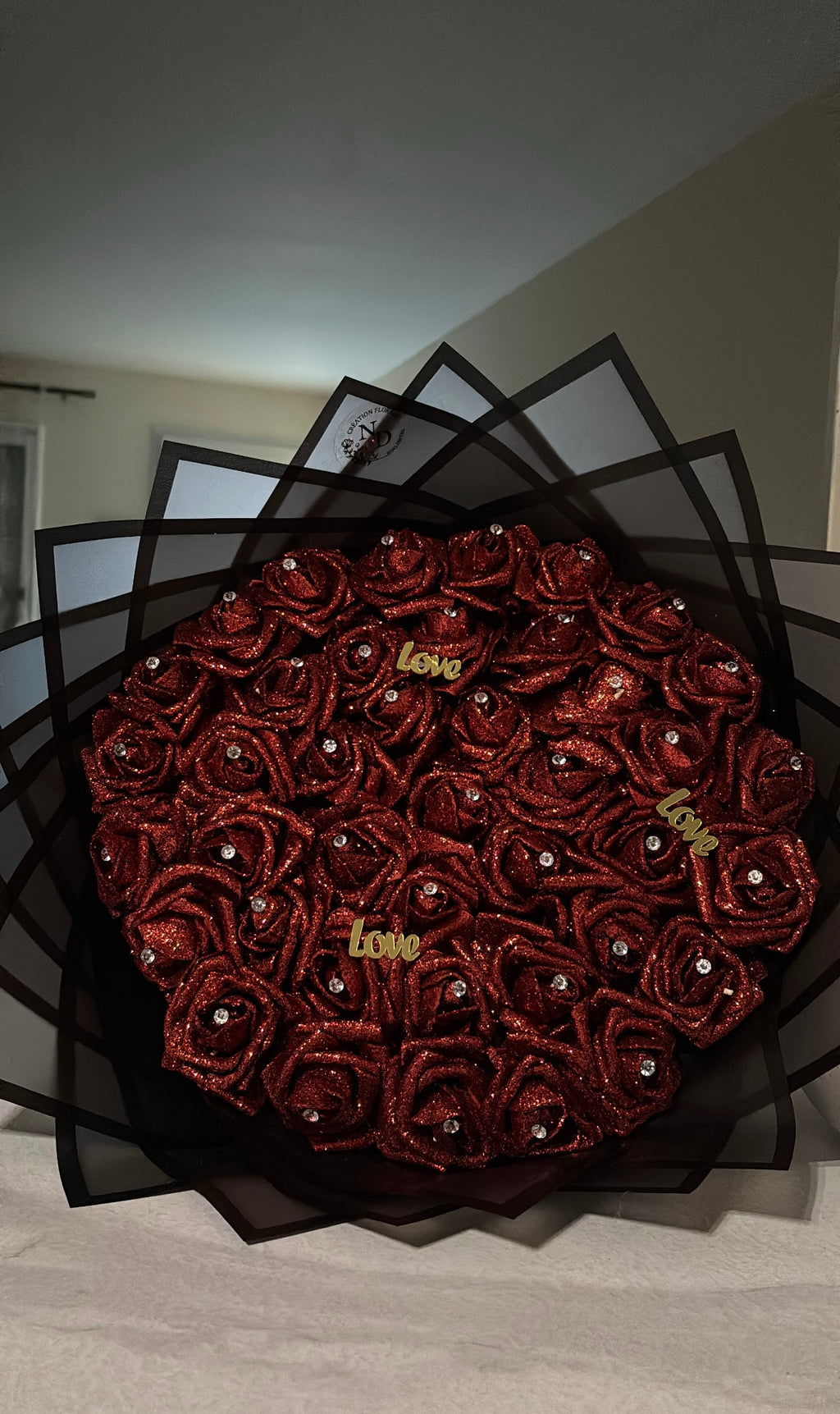 BOUQUET ROSE ROUGE PAILLETÉ UNI