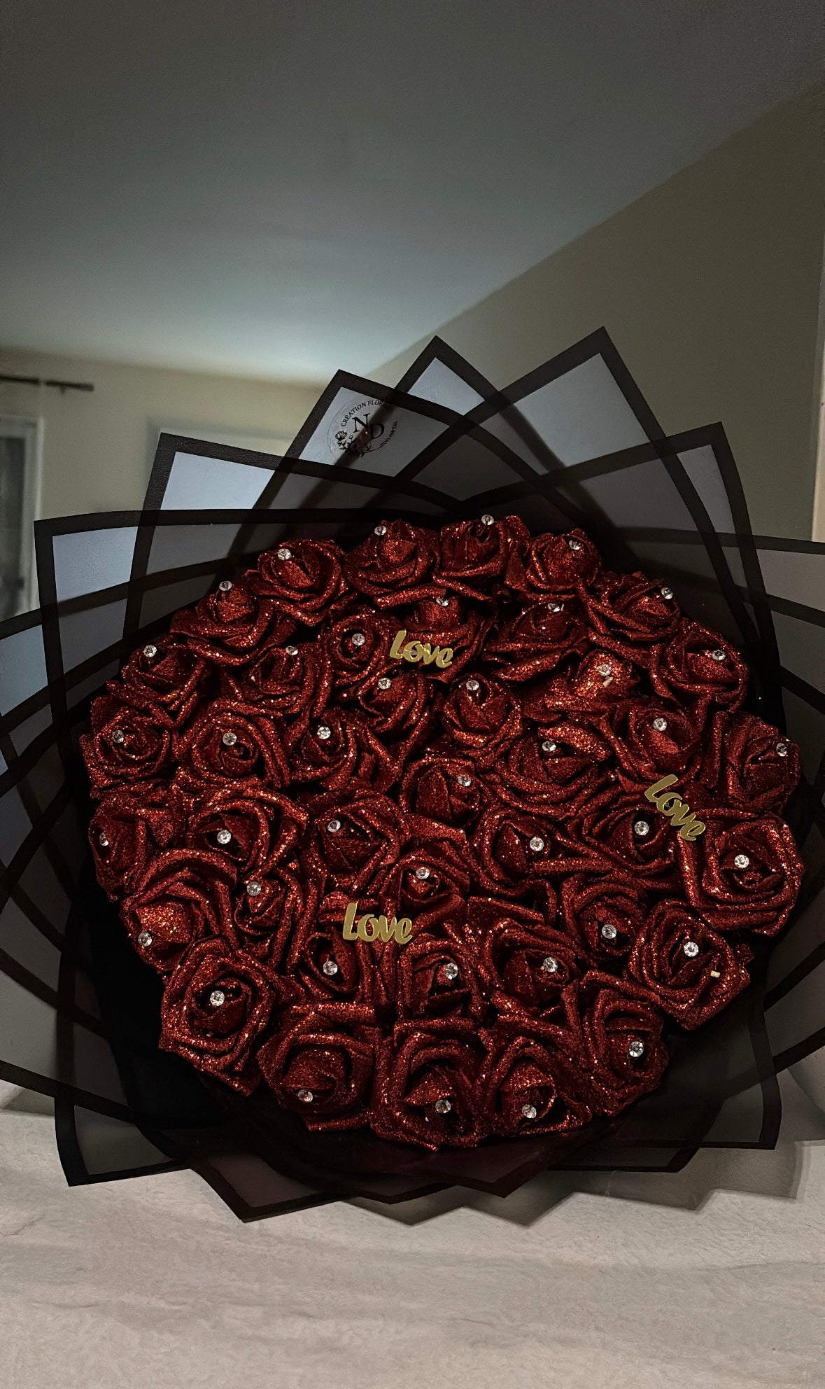 BOUQUET ROSE ROUGE PAILLETÉ UNI