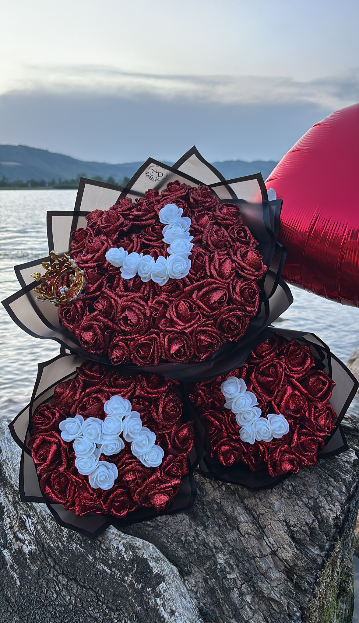 BOUQUET ROSE ROUGE PAILLETÉ UNI