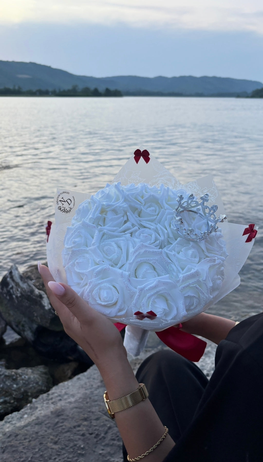 BOUQUET PAILLETÉ 20 ROSE BLANCHE UNI