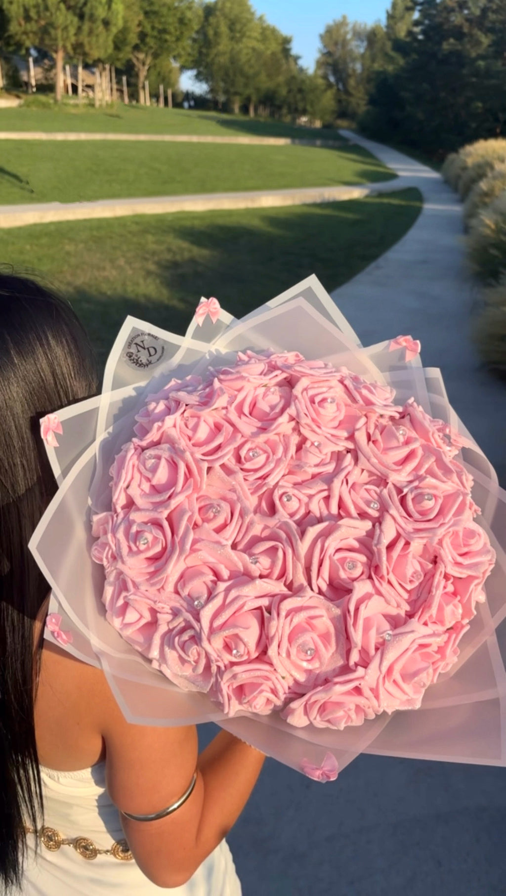 BOUQUET ROSE ROSE PAILLETÉ UNI